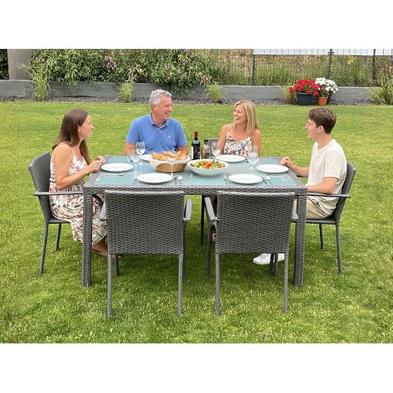 Set de mobilier de sufragerie din tehnoratan (masă 150x90cm + 6 scaune) AVVICENTE gri