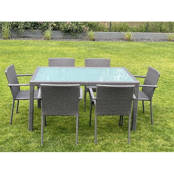 Set de mobilier de sufragerie din tehnoratan (masă 150x90cm + 6 scaune) AVVICENTE gri