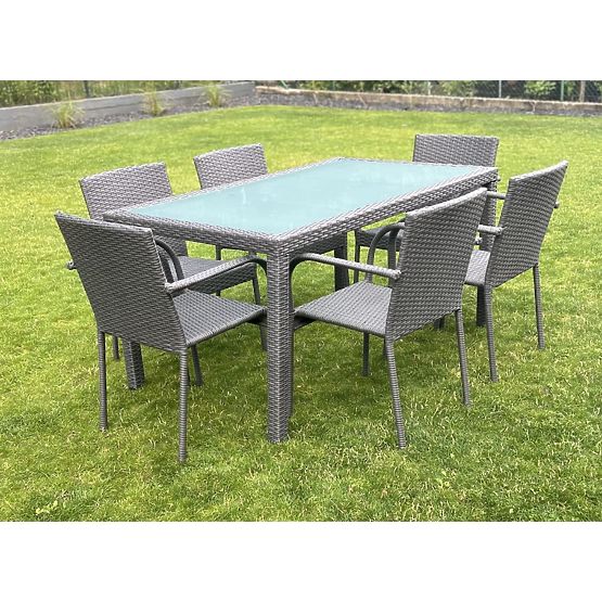Set de mobilier de sufragerie din tehnoratan (masă 150x90cm + 6 scaune) AVVICENTE gri