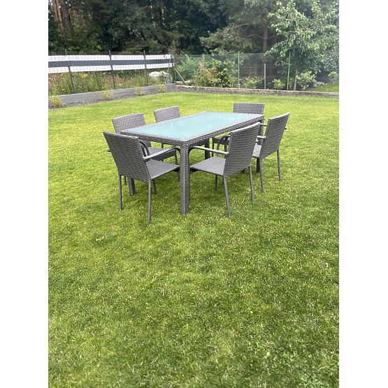 Set de mobilier de sufragerie din tehnoratan (masă 150x90cm + 6 scaune) AVVICENTE gri