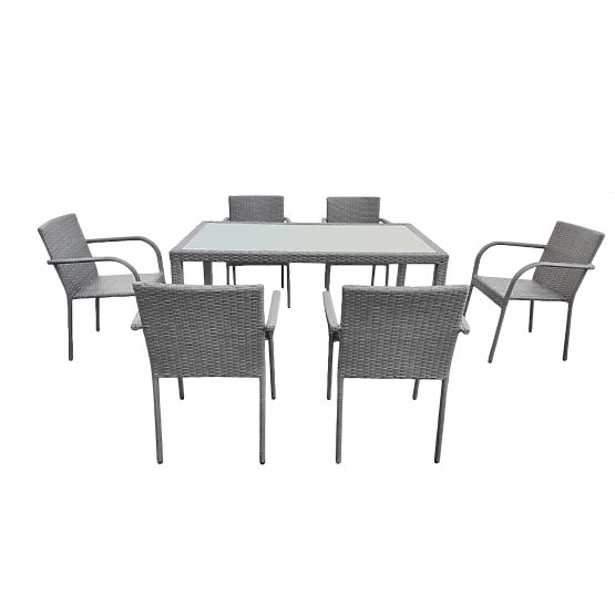 Set de mobilier de sufragerie din tehnoratan (masă 150x90cm + 6 scaune) AVVICENTE gri