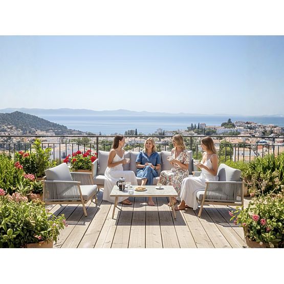 Set de mobilier de terasă din aluminiu (Canapea mare, 2 fotolii și măsuță) BLANDO gri deschis, alumi