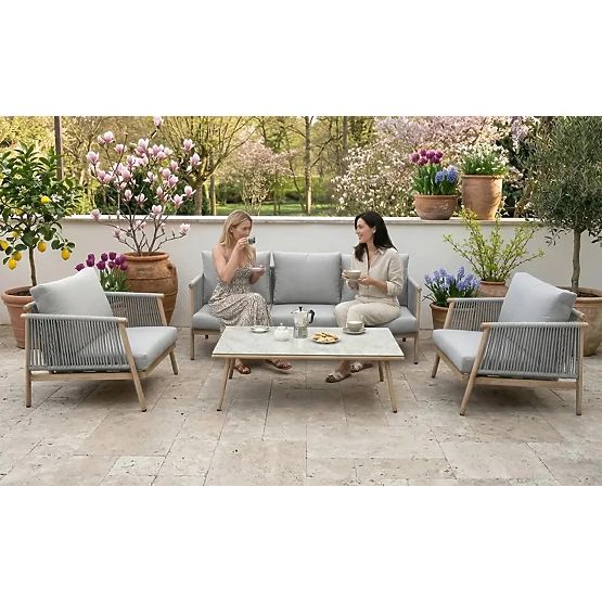 Set de mobilier de terasă din aluminiu (Canapea mare, 2 fotolii și măsuță) BLANDO gri deschis, alumi