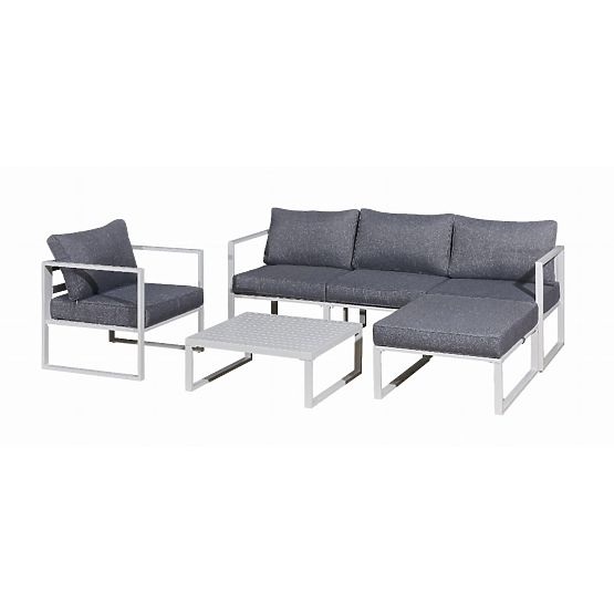 Set de mobilier din aluminiu pentru terasă (Canapea 204 cm, fotoliu, taburet + măsuță) MOSTRARE Alb
