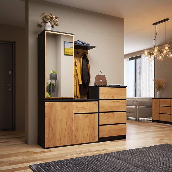 SET DE MOBILIER PENTRU HOL ENTRO PK NEGRU / STEJAR CRAFT