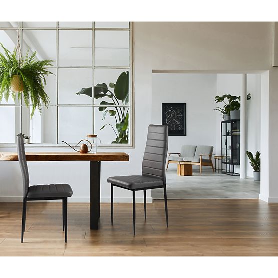 Set de scaune din piele ecologică 4 bucăți cu spătar înalt - gri