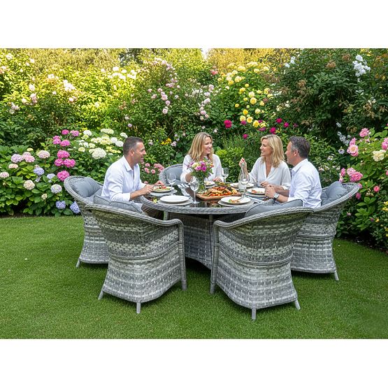 Set de sufragerie mare din technoratan (6 fotolii + masă) MODERNO gri deschis