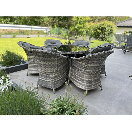 Set de sufragerie mare din technoratan (6 fotolii + masă) MODERNO gri deschis