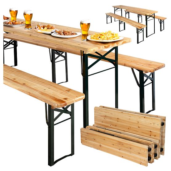 Set din oțel și lemn LAGER: masă + 2 bănci 220 cm