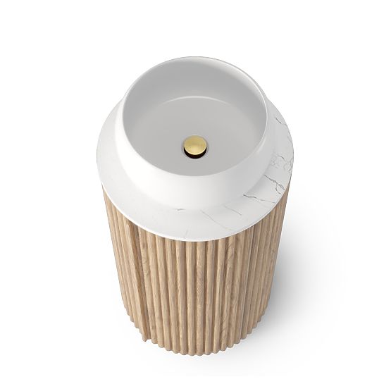 Set dulap cu blat și chiuvetă La promessa 40 cm, canelat, rotunjit, stejar/alb