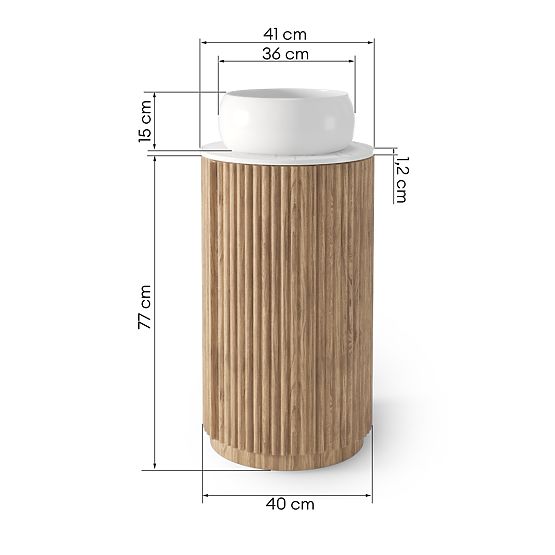 Set dulap cu blat și chiuvetă La promessa 40 cm, canelat, rotunjit, stejar/alb