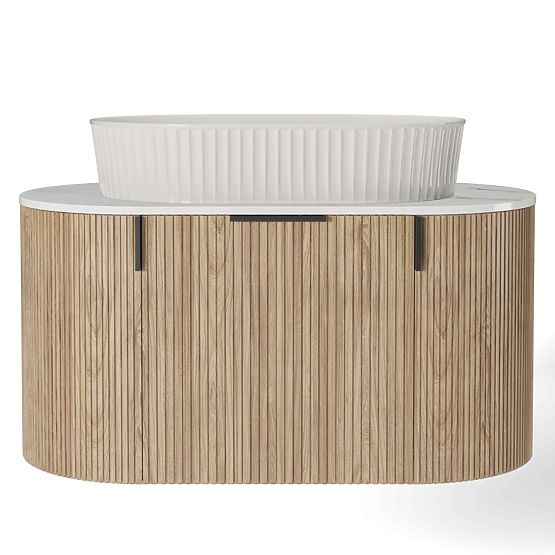 Set dulap cu blat și chiuvetă La simplicite 80 cm, canelat, rotunjit, Glit White/stejar