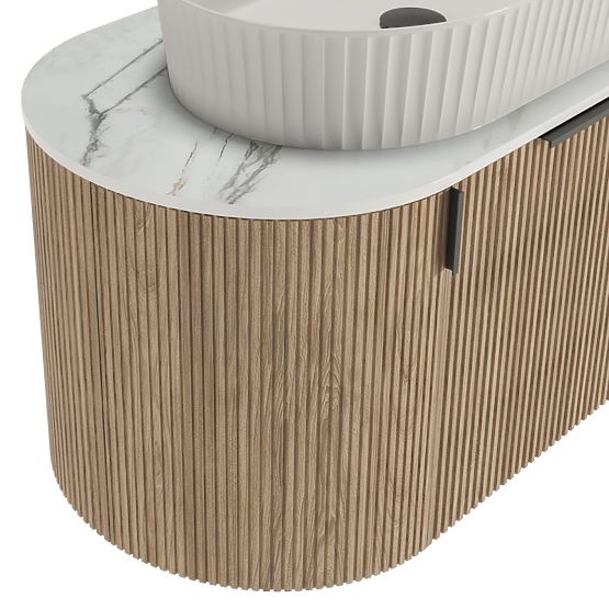 Set dulap cu blat și chiuvetă La simplicite 80 cm, canelat, rotunjit, Glit White/stejar