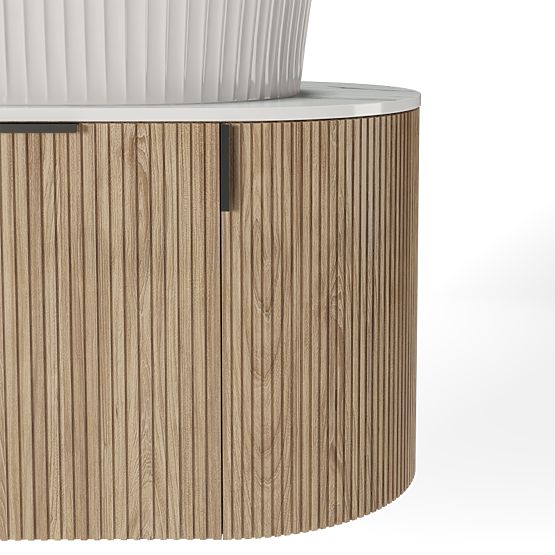 Set dulap cu blat și chiuvetă La simplicite 80 cm, canelat, rotunjit, Glit White/stejar