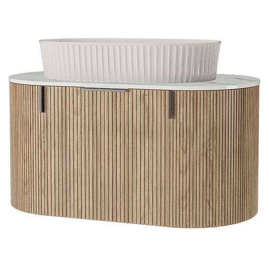 Set dulap cu blat și chiuvetă La simplicite 80 cm, canelat, rotunjit, Glit White/stejar