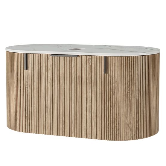Set dulap cu blat și chiuvetă La simplicite 80 cm, canelat, rotunjit, Glit White/stejar