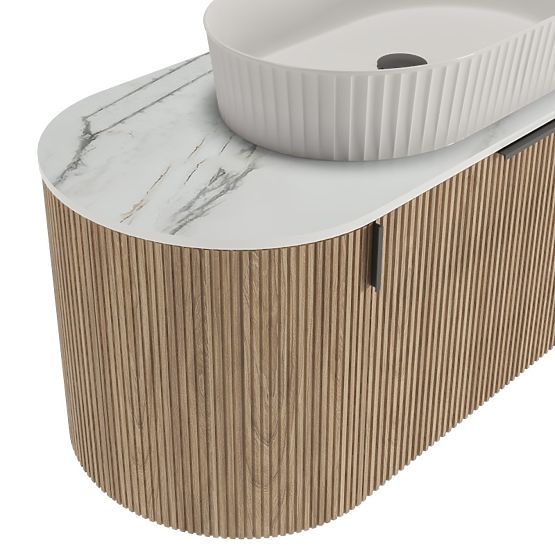 Set dulap cu blat și lavoar La simplicite 100 cm, canelat, rotunjit, Glit White/stejar
