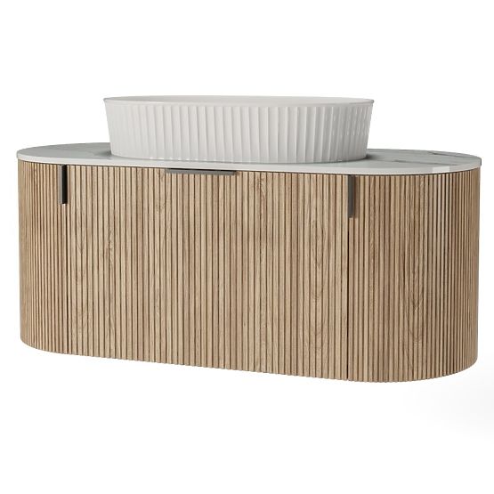 Set dulap cu blat și lavoar La simplicite 100 cm, canelat, rotunjit, Glit White/stejar