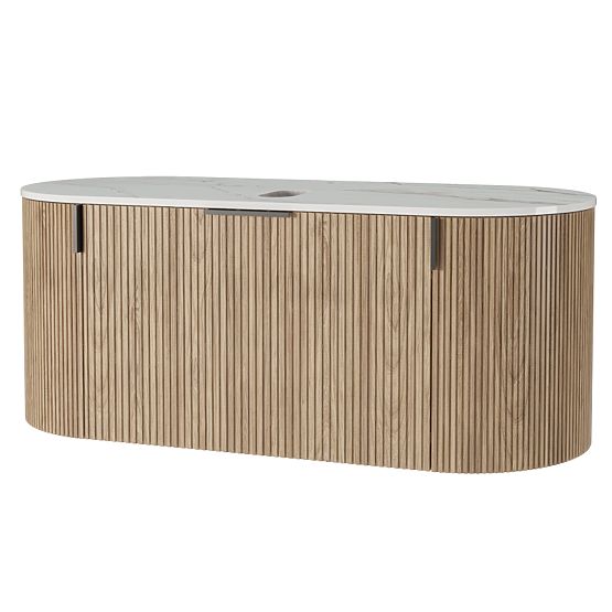 Set dulap cu blat și lavoar La simplicite 100 cm, canelat, rotunjit, Glit White/stejar