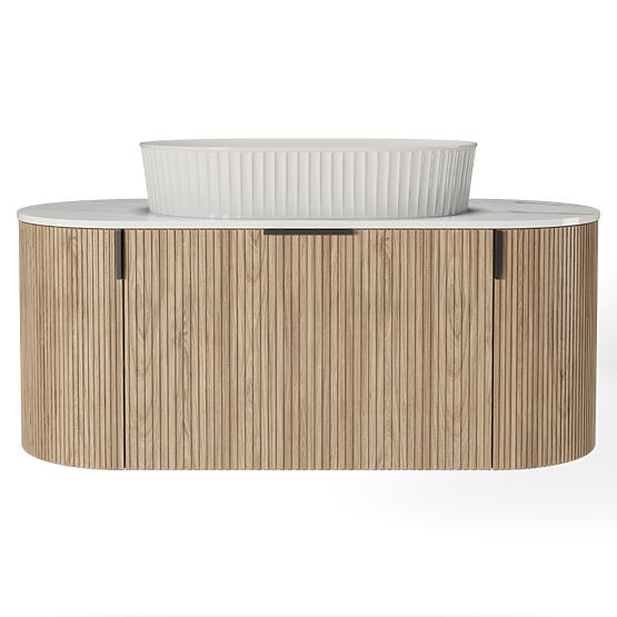 Set dulap cu blat și lavoar La simplicite 100 cm, canelat, rotunjit, Glit White/stejar