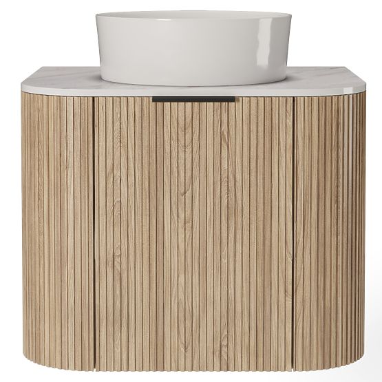 Set dulap cu blat și lavoar Matinale 60 cm, canelat, rotunjit, Glit White/acacia
