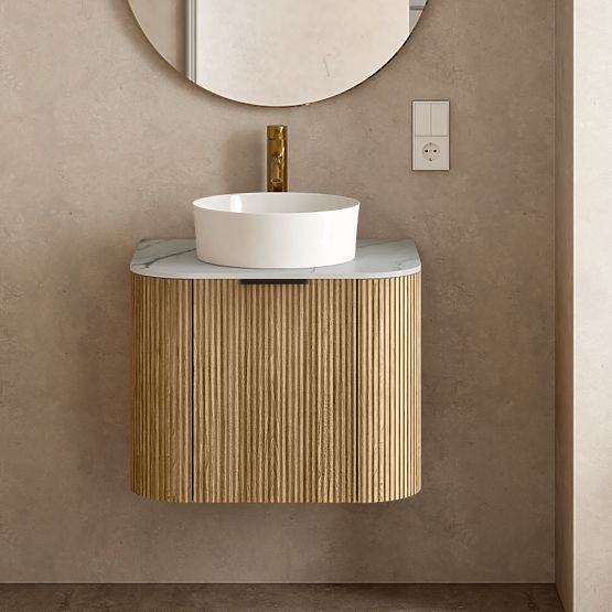 Set dulap cu blat și lavoar Matinale 60 cm, canelat, rotunjit, Glit White/acacia