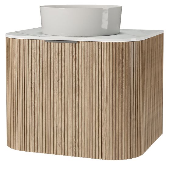 Set dulap cu blat și lavoar Matinale 60 cm, canelat, rotunjit, Glit White/acacia