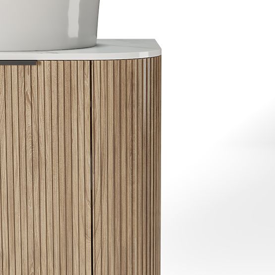 Set dulap cu blat și lavoar Matinale 60 cm, canelat, rotunjit, Glit White/acacia