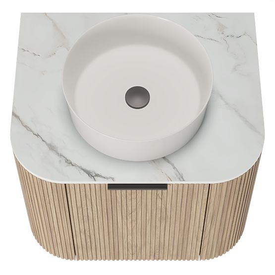 Set dulap cu blat și lavoar Matinale 60 cm, canelat, rotunjit, Glit White/acacia