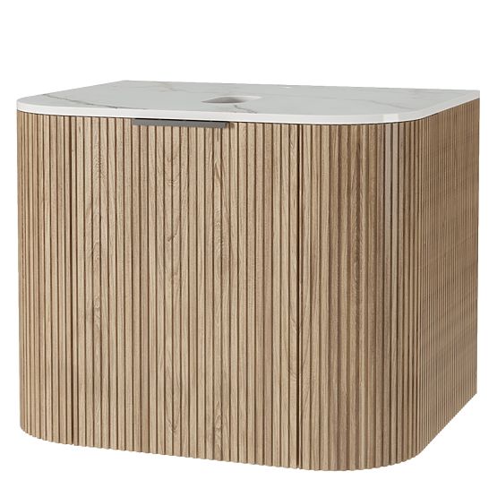 Set dulap cu blat și lavoar Matinale 60 cm, canelat, rotunjit, Glit White/acacia