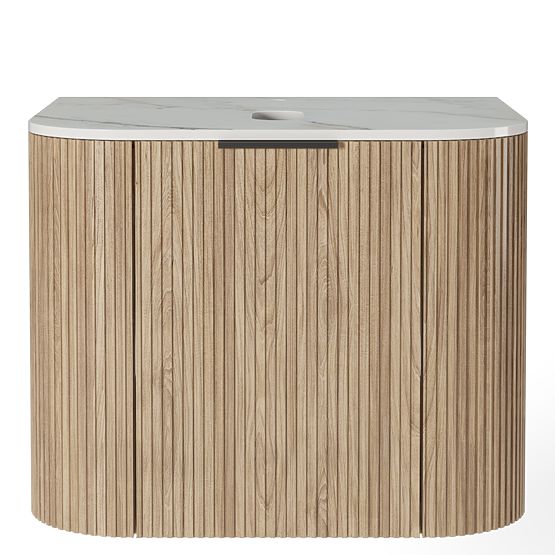 Set dulap cu blat și lavoar Matinale 60 cm, canelat, rotunjit, Glit White/acacia