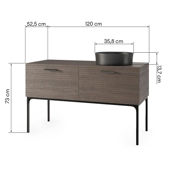 Set dulap cu lavoar La Purete 120 cm, canelat, nuc/negru