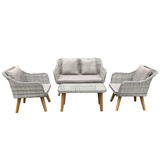 Set elegant de grădină din tehnoratan (2 x fotolii confortabile, canapea + măsuță) LARGO gri neunifo