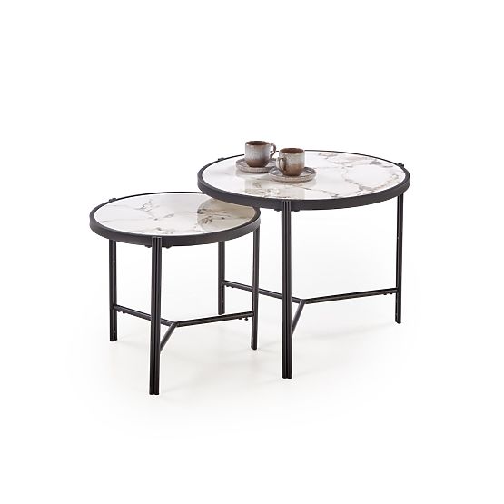 Set FATIMA de 2 bănci, marmură albă / negru (1p=1buc)