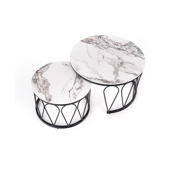 Set FORMOSA de 2 bănci, marmură albă / negru (2p=1buc)