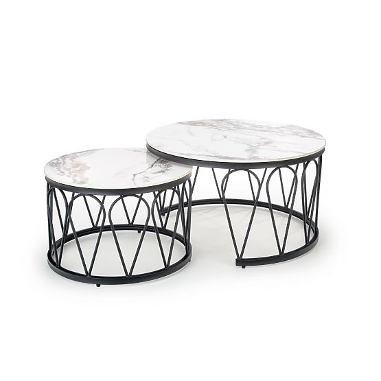 Set FORMOSA de 2 bănci, marmură albă / negru (2p=1buc)