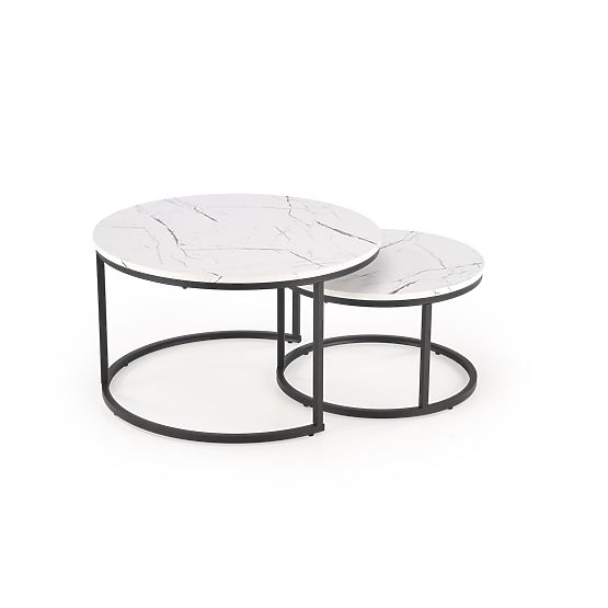 Set JAVA de 2 mese, marmură albă / negru (1p=1buc)