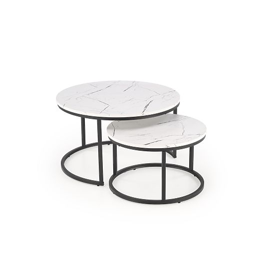 Set JAVA de 2 mese, marmură albă / negru (1p=1buc)