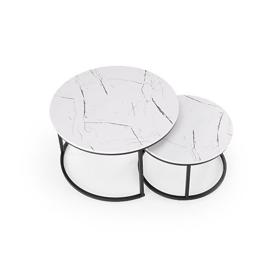 Set JAVA de 2 mese, marmură albă / negru (1p=1buc)