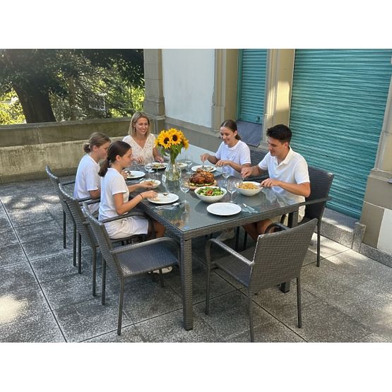 Set mare de masă din tehnoratan (8 scaune + masă mare) SOTTILE gri