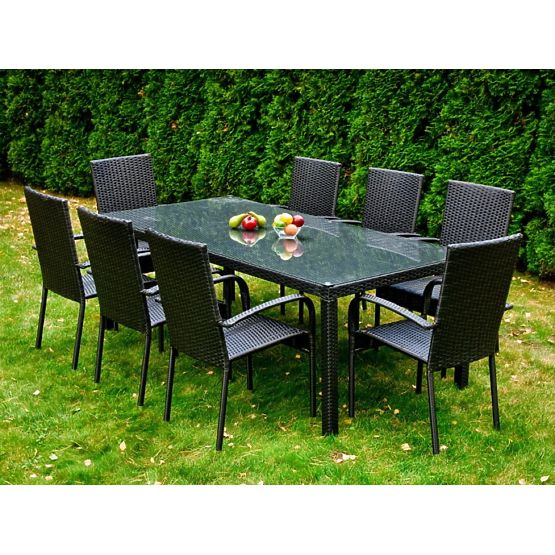 Set mare de masă din tehnoratan (masă 200x100cm + 8 scaune) SOTTILE negru