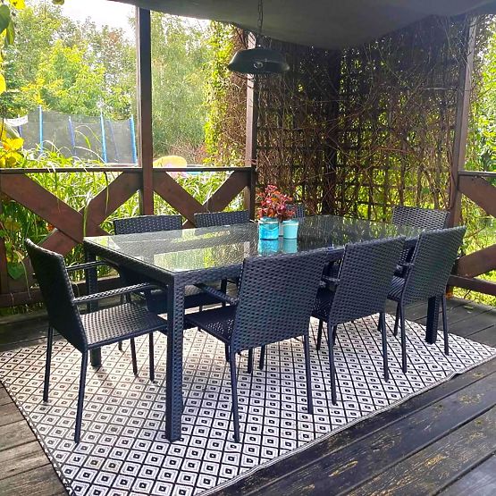 Set mare de masă din tehnoratan (masă 200x100cm + 8 scaune) SOTTILE negru