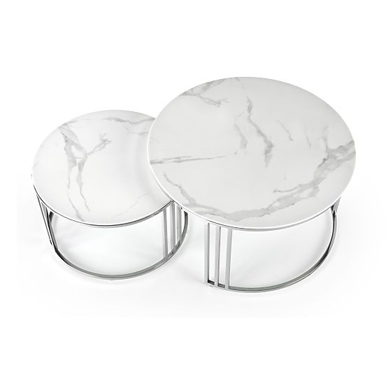 Set MERCURY 2 de 2 bănci, cadru - argintiu, sticlă - marmură albă (1p=1buc)