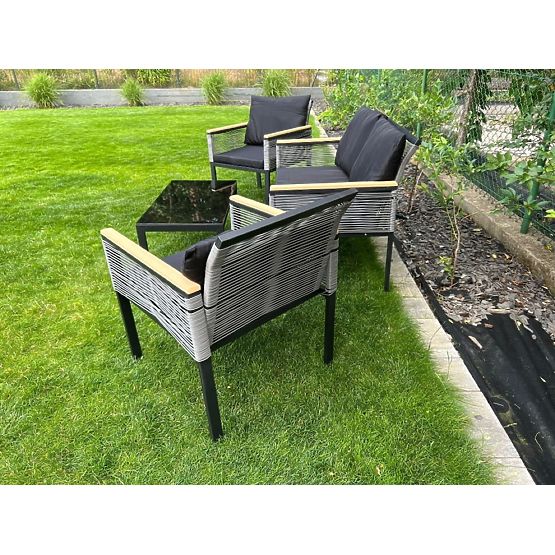 Set mic de mobilier pentru balcon (2 x fotoliu, canapea + masă) CORTO aluminiu negru, tehnoratan gri