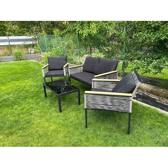 Set mic de mobilier pentru balcon (2 x fotoliu, canapea + masă) CORTO aluminiu negru, tehnoratan gri