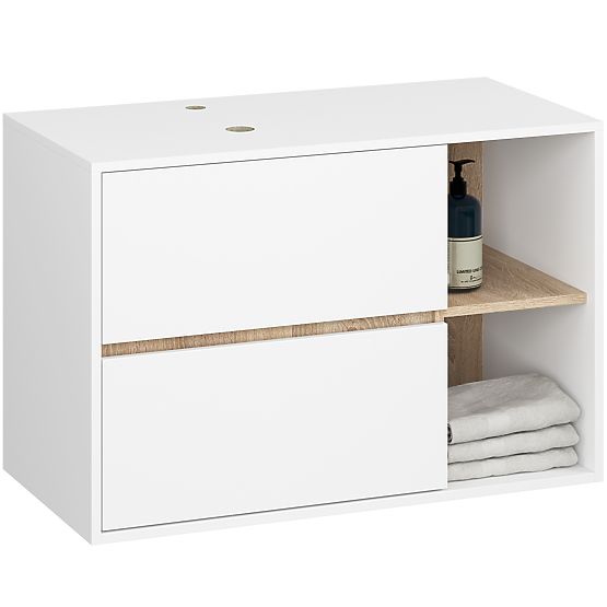 SET MOBILIER DE BAIE SUSPENDAT CU GĂURI VAMI ALB / STEJAR SONOMA