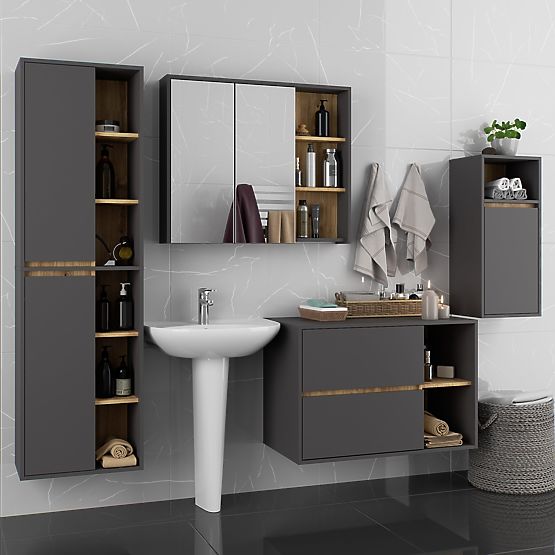 SET MOBILIER DE BAIE SUSPENDAT VAMI GRAFIT GRI / STEJAR ARTISAN