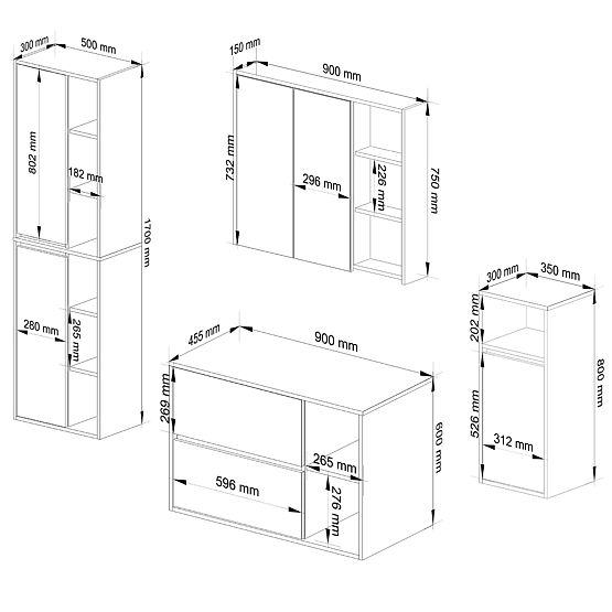 SET MOBILIER DE BAIE SUSPENDAT VAMI GRAFIT GRI / STEJAR ARTISAN