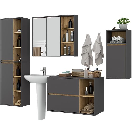 SET MOBILIER DE BAIE SUSPENDAT VAMI GRAFIT GRI / STEJAR ARTISAN