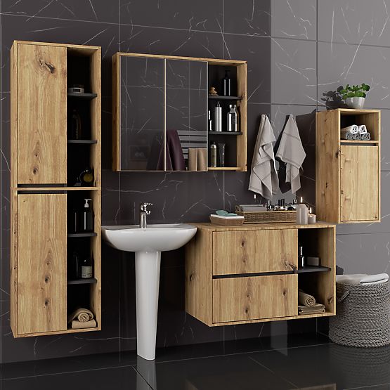 SET MOBILIER DE BAIE SUSPENDAT VAMI STEJAR ARTISAN / GRAFIT GRI
